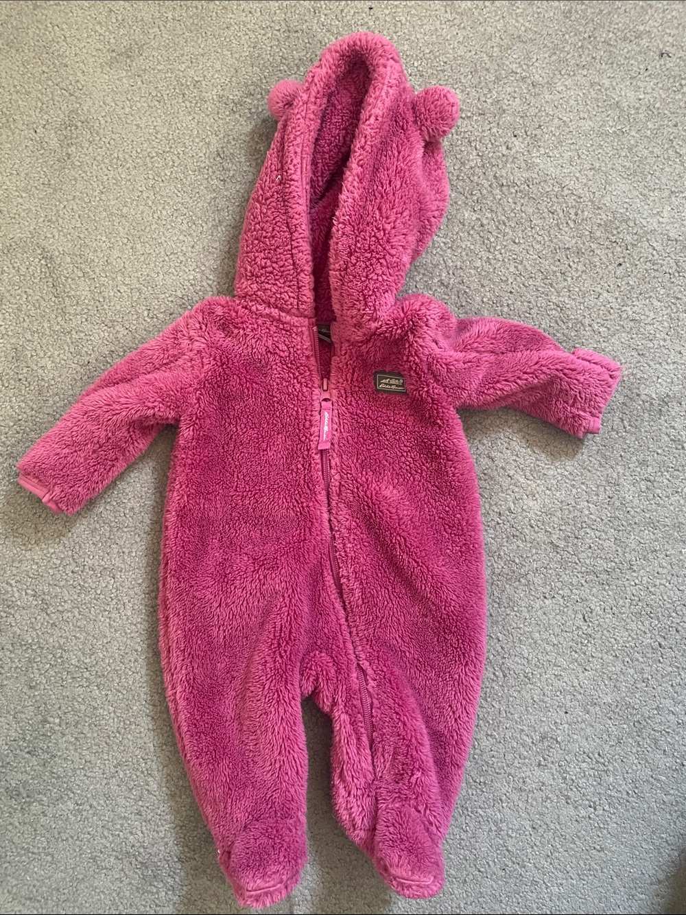 NEW Eddie Bauer Plush Pink Hooded Baby One-Piece with Ear Details